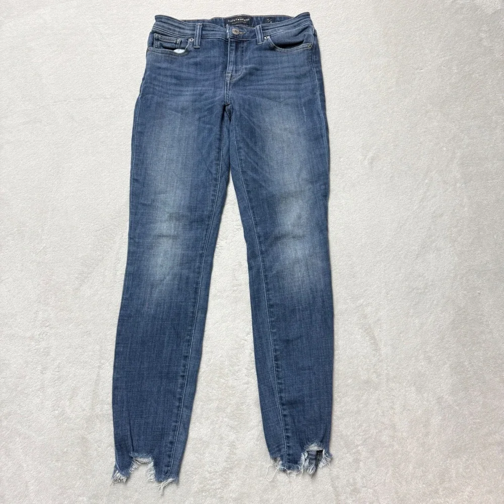 Lucky Brand Skinny Jeans Medium Wash Raw Frayed Step Hem Blue Womens Size 0/25
